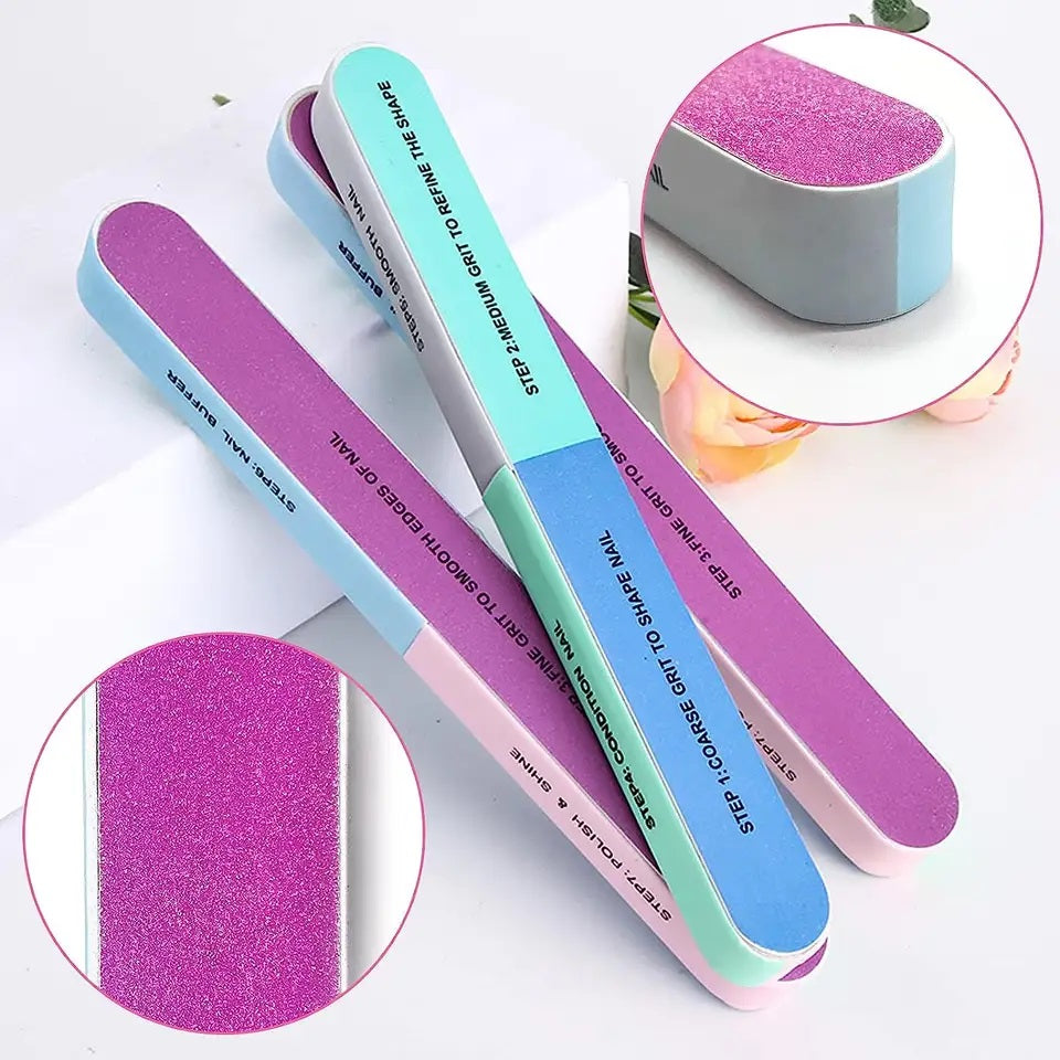Nail File Buffer Set for Manicure Pedicure Double Sided, 7 Way Shape & Shine PACK OF 5