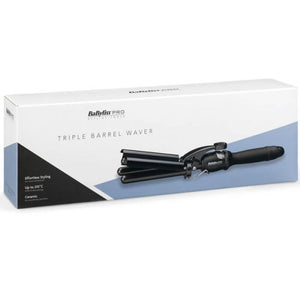 BaByliss Pro Porcelain Triple Barrel Waver Tong - Black